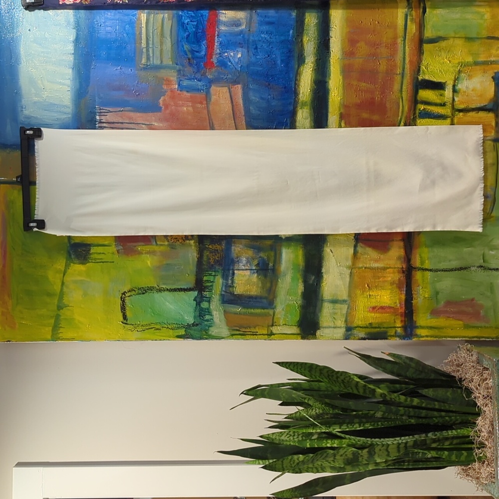 Vintage Cisco silk blend scarf with raw edge in ivory approximately 52x12.5